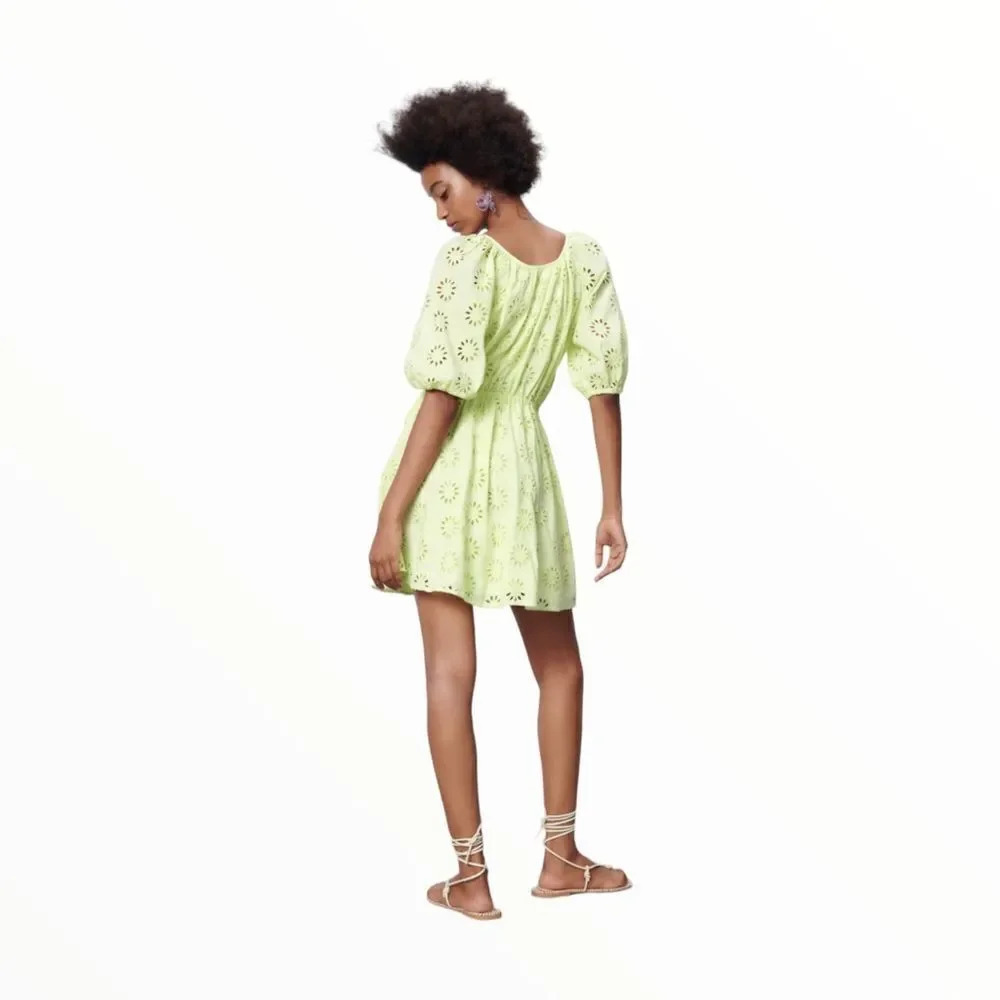 ZARA | Light Yellow | OPENWORK EMBROIDERED DRESS - Picture 7 of 13